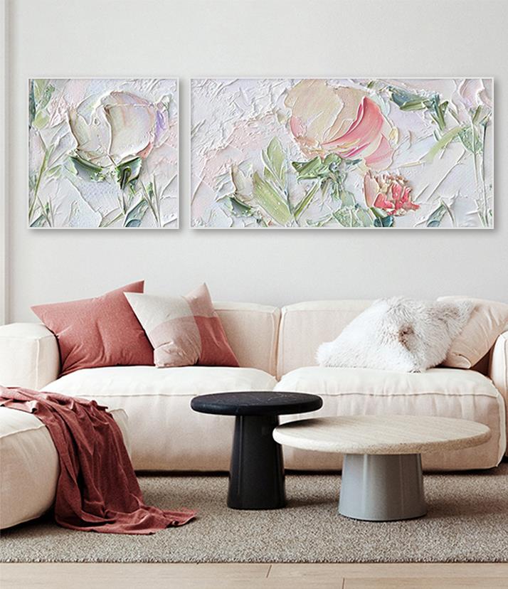 Flower dyptych by Palette Knife wall decor texture Oil Paintings